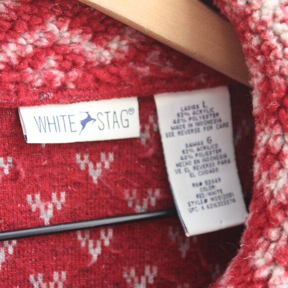 White Stag Vintage Red Cream Snowflake Deep Pile Fleece Women's Jacket sz Large - Picture 3 of 4